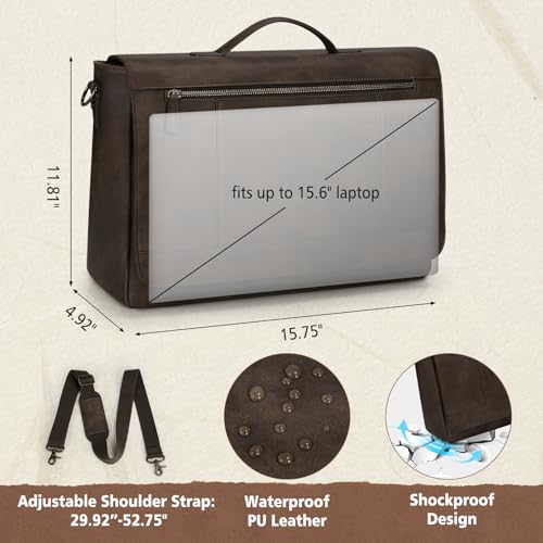 RAINSMORE Leather Messenger Bag for Men 15.6 Inch Laptop Bag Vintage Briefcase Large Computer Bag Satchel Shoulder Bag For College, Work, Business, Office, Wood - Image 5