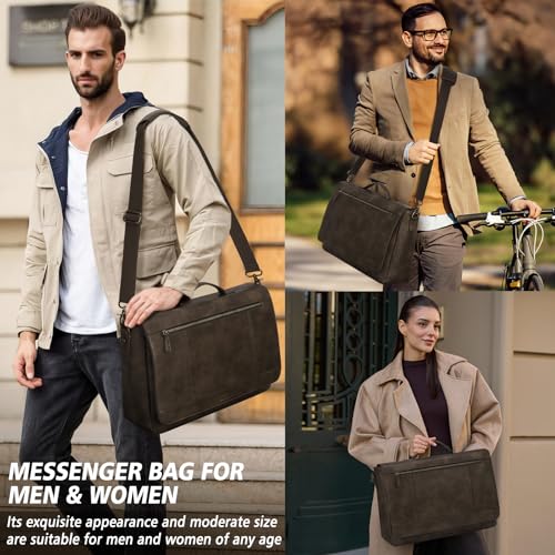 RAINSMORE Leather Messenger Bag for Men 15.6 Inch Laptop Bag Vintage Briefcase Large Computer Bag Satchel Shoulder Bag For College, Work, Business, Office, Wood - Image 2