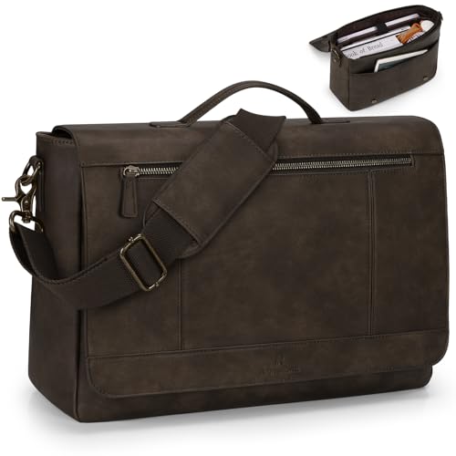 RAINSMORE Leather Messenger Bag for Men 15.6 Inch Laptop Bag Vintage Briefcase Large Computer Bag Satchel Shoulder Bag For College, Work, Business, Office, Wood - Image 1