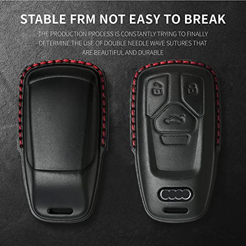 Tukellen for Audi Key Fob Cover Genuine Leather with Keychain,Leather Key Case Protector Compatible Audi A4 Q7 Q5 TT A3 A6 SQ5 R8 S5 Smart Key-Black (Red Line) - Image 3
