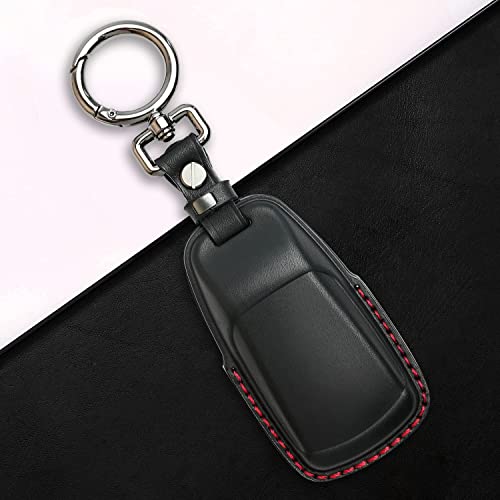 Tukellen for Audi Key Fob Cover Genuine Leather with Keychain,Leather Key Case Protector Compatible Audi A4 Q7 Q5 TT A3 A6 SQ5 R8 S5 Smart Key-Black (Red Line) - Image 5