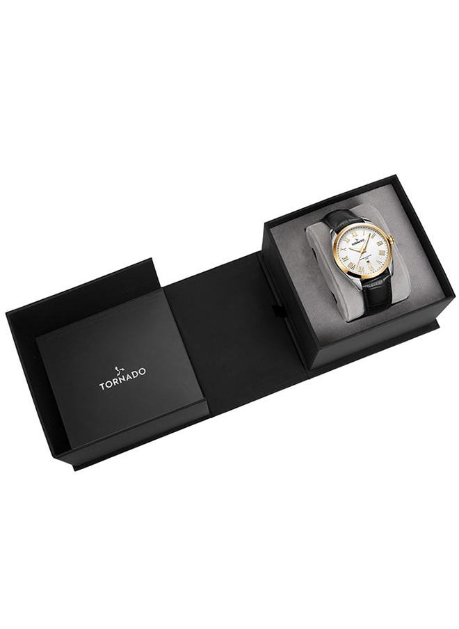 TORNADO - Tornado CELESTIA CLASSIC Men's Japan Quartz Movement Watch, Analog Display and Leather Strap - T8007-SLBWG, Black - Image 1