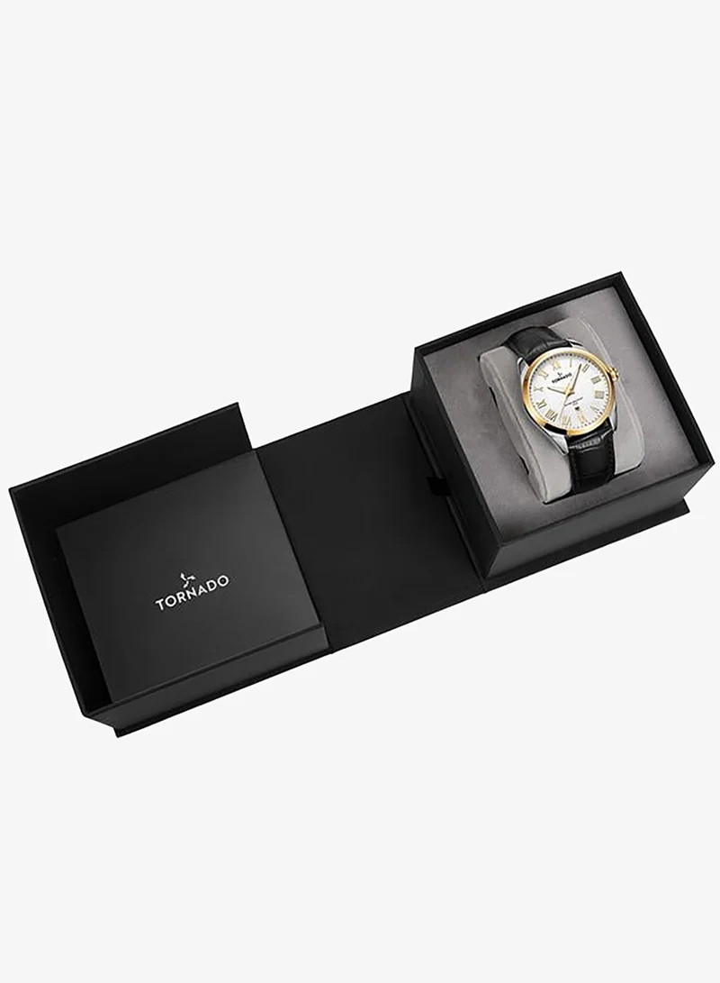 Tornado white with gold highlights Men's Genuine Leather with crocodile pattern 3H with date Display Watch T8007-SLBWG - 42mm mm for Men | Best Price UAE