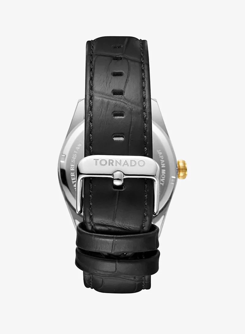 Tornado white with gold highlights Men's Genuine Leather with crocodile pattern 3H with date Display Watch T8007-SLBWG - 42mm mm for Men | Best Price UAE