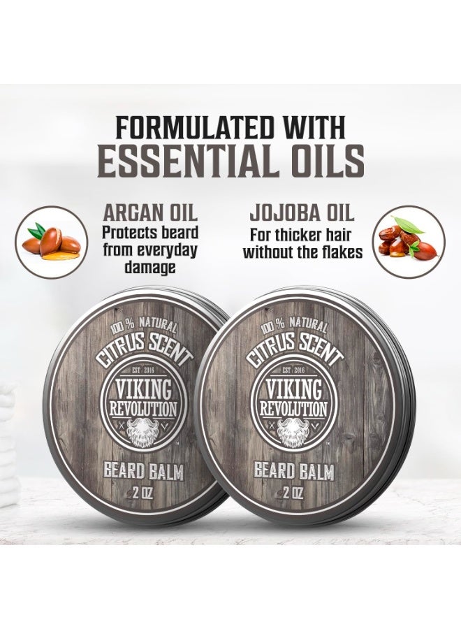 Viking Revolution بلسم لحية فايكنغ ريفولوشن بالحمضيات - زبدة لحية مع زيت الأركان، مرطب لحية للرجال مع زيت الجوجوبا - مرطب لحية للرجال مع شمع العسل - شمع لحية للرجال مع زبدة المانجو (2 أونصة، عبوتين) - Image 1