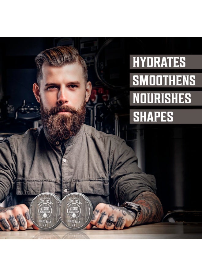 Viking Revolution بلسم لحية فايكنغ ريفولوشن بالحمضيات - زبدة لحية مع زيت الأركان، مرطب لحية للرجال مع زيت الجوجوبا - مرطب لحية للرجال مع شمع العسل - شمع لحية للرجال مع زبدة المانجو (2 أونصة، عبوتين) - Image 3
