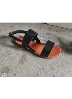 Vintage Flat Bottom Buckle Womens Sandals One-row Strap Beach Slippers Wish Source Rubber Upper Material Black