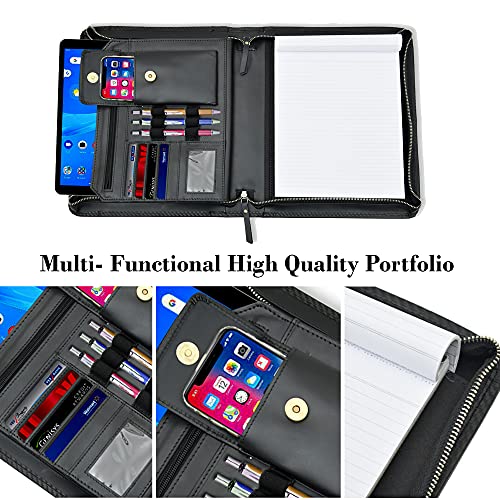 Jajmo Legacy Leather Business Portfolio Padfolio Document Organizer with Writing Pad Resume Professional Interview Zipper Writing Notepad Folder for Men Women (Black) - Image 3