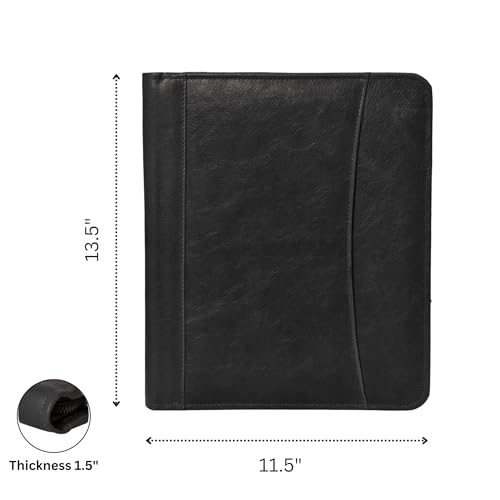Jajmo Legacy Leather Business Portfolio Padfolio Document Organizer with Writing Pad Resume Professional Interview Zipper Writing Notepad Folder for Men Women (Black) - Image 5