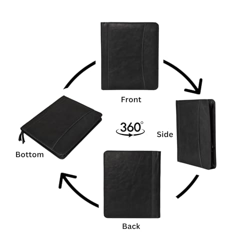 Jajmo Legacy Leather Business Portfolio Padfolio Document Organizer with Writing Pad Resume Professional Interview Zipper Writing Notepad Folder for Men Women (Black) - Image 4