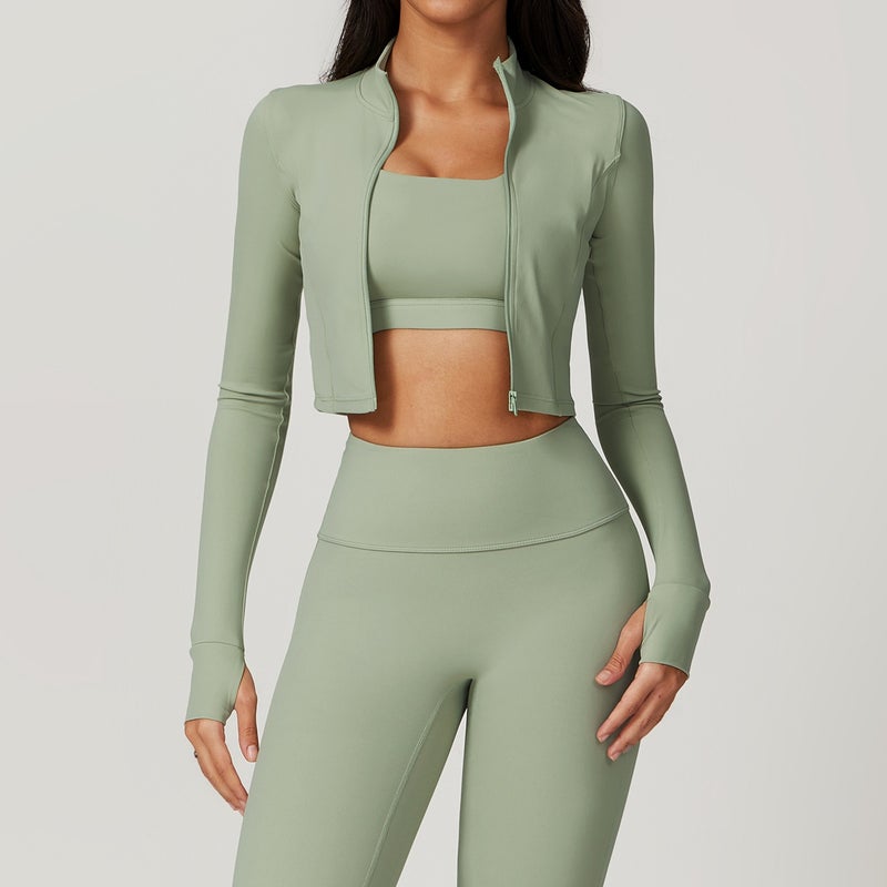 Zippered Outdoor Running Yoga Jacket - Slimming Long Sleeve Fitness Coat for Women, Quick-Drying Yoga Wear 8047