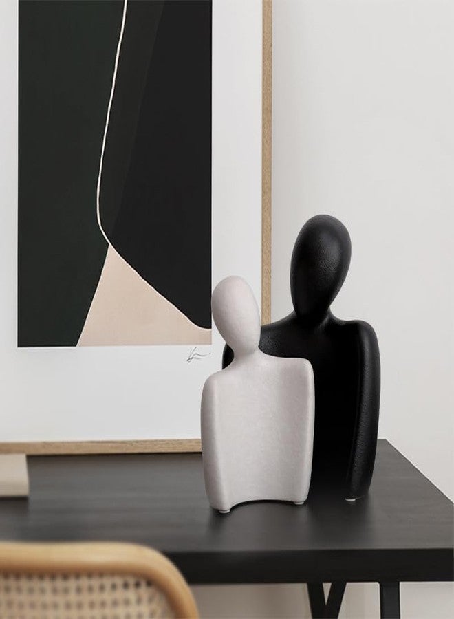 DEAMACE Ceramic Couple Statues for Home Decor, Hugging Couple Figurines, Modern Romantic Love Sculptures for Living Room Bedroom Office Shelf and Table Decor, Black White - Image 3