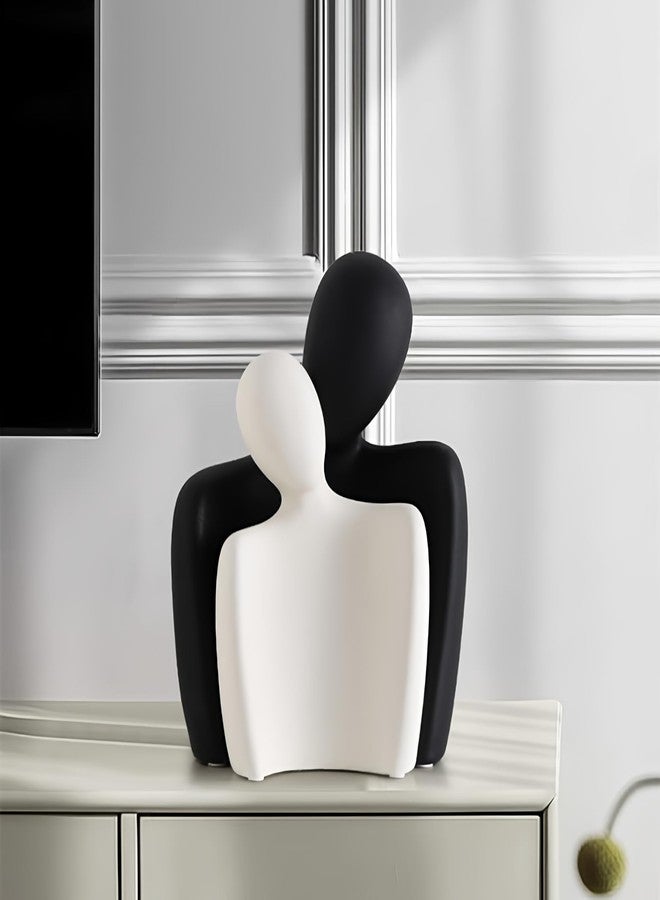 DEAMACE Ceramic Couple Statues for Home Decor, Hugging Couple Figurines, Modern Romantic Love Sculptures for Living Room Bedroom Office Shelf and Table Decor, Black White - Image 1