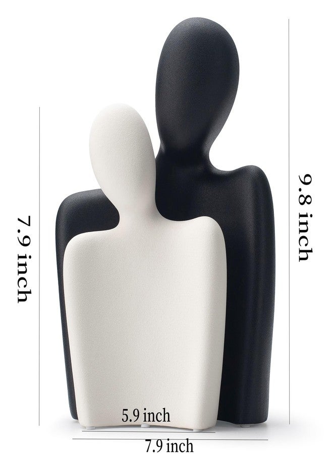 DEAMACE Ceramic Couple Statues for Home Decor, Hugging Couple Figurines, Modern Romantic Love Sculptures for Living Room Bedroom Office Shelf and Table Decor, Black White - Image 2