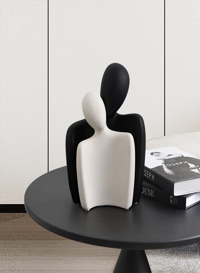 DEAMACE Ceramic Couple Statues for Home Decor, Hugging Couple Figurines, Modern Romantic Love Sculptures for Living Room Bedroom Office Shelf and Table Decor, Black White - Image 4