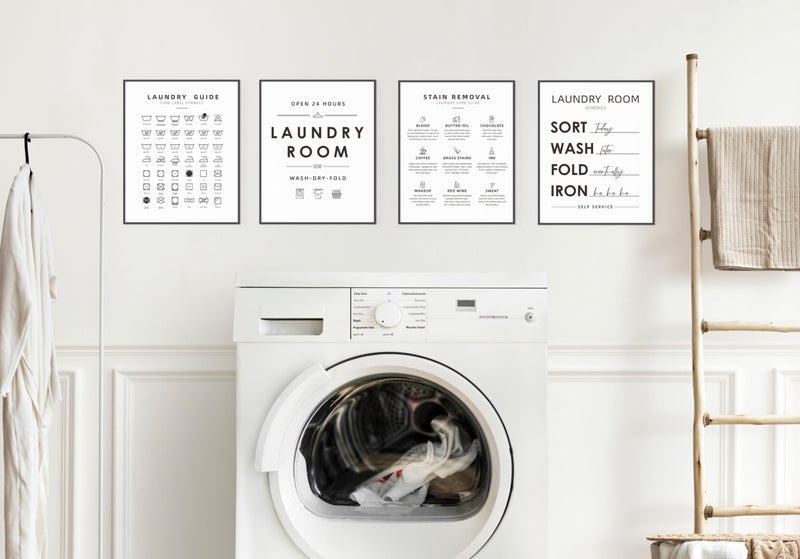 PLKMN Laundry Room Wall Art Print Set of 4, Laundry Symbols Wall Decor, Laundry Care Symbols Guide Sign, Laundry Room Decor 8x10 Inch (Unframed) - Image 2