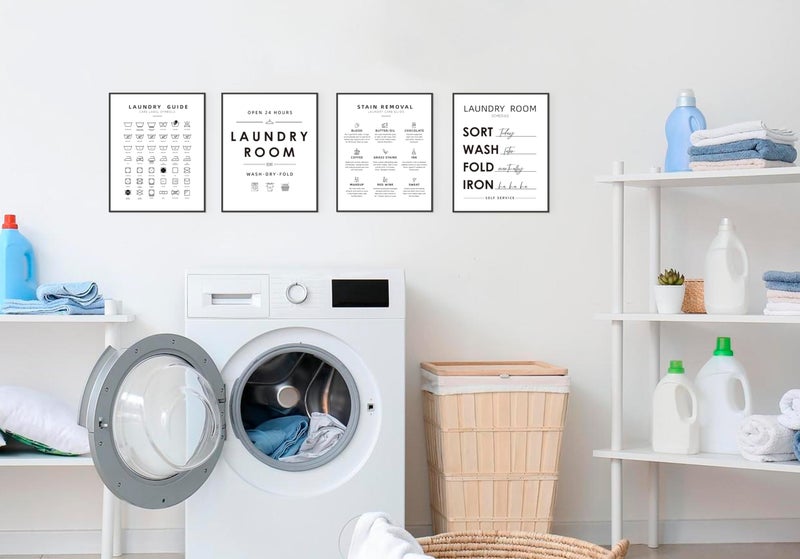 PLKMN Laundry Room Wall Art Print Set of 4, Laundry Symbols Wall Decor, Laundry Care Symbols Guide Sign, Laundry Room Decor 8x10 Inch (Unframed) - Image 4
