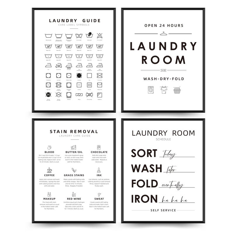 PLKMN Laundry Room Wall Art Print Set of 4, Laundry Symbols Wall Decor, Laundry Care Symbols Guide Sign, Laundry Room Decor 8x10 Inch (Unframed) - Image 1