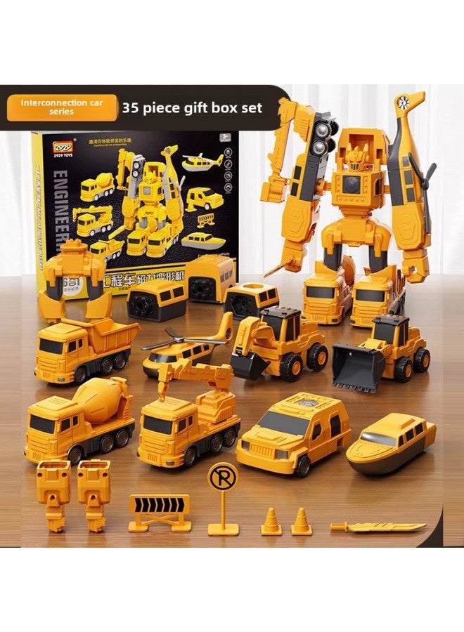 Magnetic Deformation Engineering Vehicle Children's Toy Car Building Blocks Assembled Magnetic Puzzle Robot King Kong Armor Boy-Color:Engineering Series-35-piece Set-color Box - Image 1