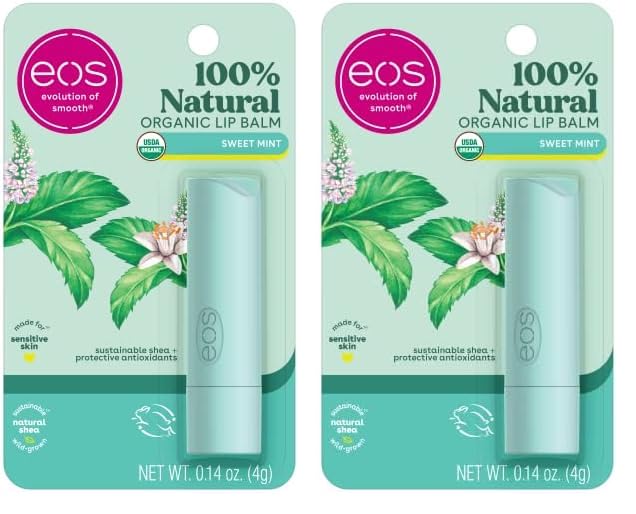 eos 100 Natural  Organic Lip Balm Sweet Mint Dermatologist Recommended AllDay Moisture Lip Care Made for Sensitive Skin 014 oz Pack of 2