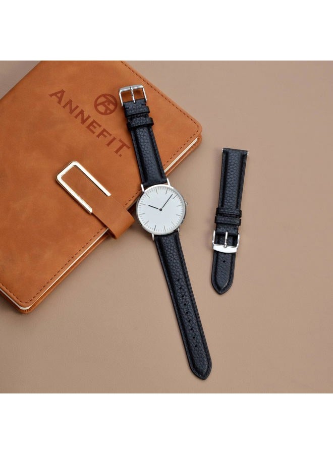 ANNEFIT Watch Band 16mm, Quick Release Textured Padded Leather Straps with Silver Buckle for Men and Women (Black)  - Image 2