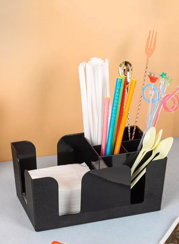 Bincoo Coffee Countertop Multi Function Grid Division Straw Rack Storage Box Coffee Condiment Organizer Tea Bag Tissue Spoon and Fork Organizer Holder - Image 4