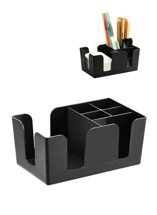 Bincoo Coffee Countertop Multi Function Grid Division Straw Rack Storage Box Coffee Condiment Organizer Tea Bag Tissue Spoon and Fork Organizer Holder - Image 1