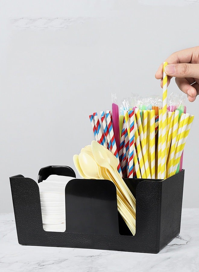 Bincoo Coffee Countertop Multi Function Grid Division Straw Rack Storage Box Coffee Condiment Organizer Tea Bag Tissue Spoon and Fork Organizer Holder - Image 2