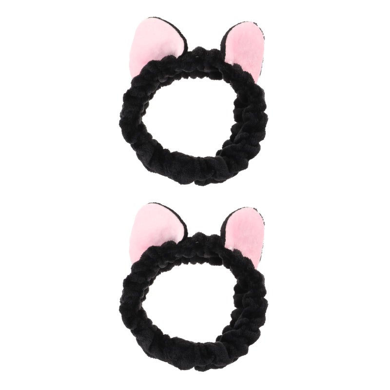 2pcs Cute Headband Cat Ears Headband Plush Face Washing Makeup Accessories Black - Image 1