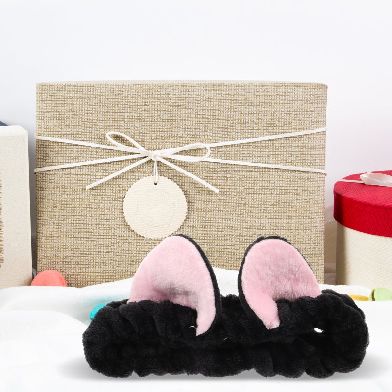2pcs Cute Headband Cat Ears Headband Plush Face Washing Makeup Accessories Black - Image 4