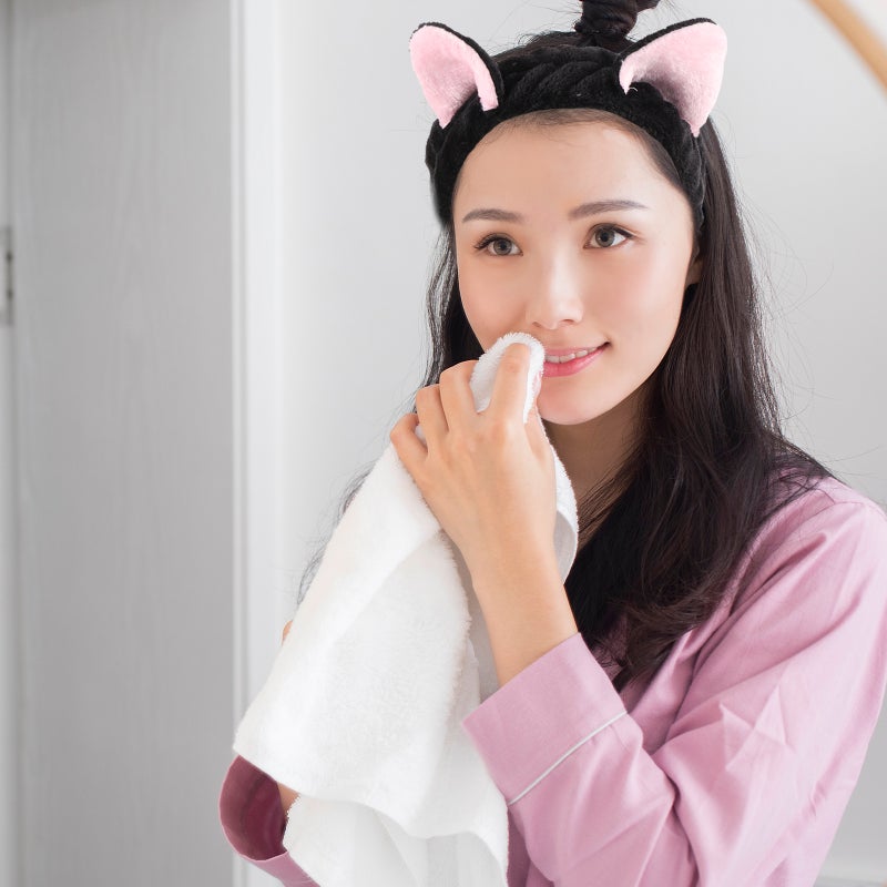 2pcs Cute Headband Cat Ears Headband Plush Face Washing Makeup Accessories Black - Image 5