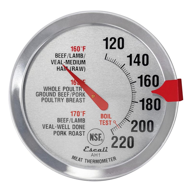 Escali AH1 Stainless Steel Oven Safe Meat Thermometer, Extra Large 2.5-inches Dial, Temperature Labeled for Beef, Poultry, Pork, and Veal Silver NSF Certified - Image 2