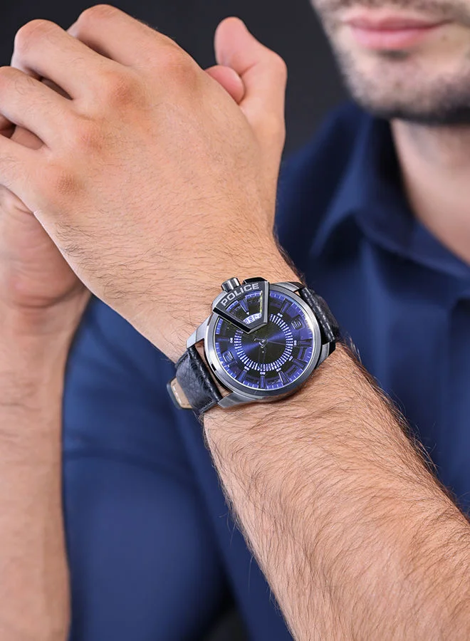 بوليس Underlined 46mm Men's Analog Watch with Black Leather  Strap