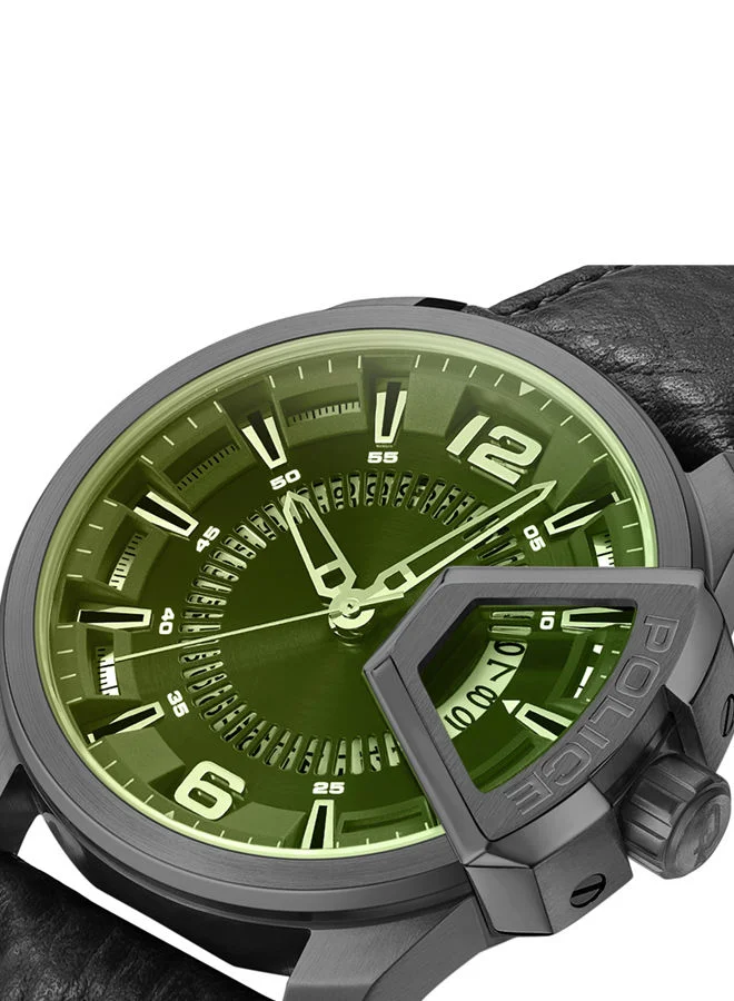 بوليس Underlined 46mm Men's Analog Watch with Black Leather  Strap