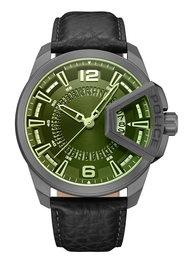بوليس Underlined 46mm Men's Analog Watch with Black Leather  Strap