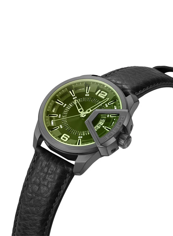 بوليس Underlined 46mm Men's Analog Watch with Black Leather  Strap