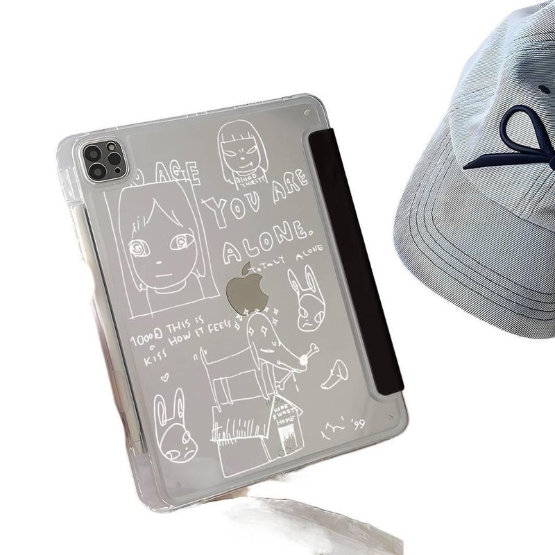 DGG حافظة آيباد شفافة بظهر واضح لجهاز iPad Air / iPad Mini مع حامل قلم باللون أسود بظهر شفاف باللون الأسود - Image 5