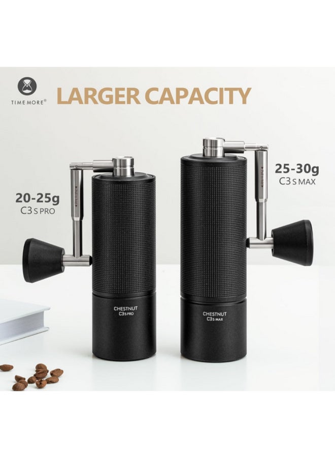 TIMEMORE Chestnut C3S MAX Manual Coffee Grinder Stainless Steel S2C Conical Burr Coffee Grinder, Capacity 35g Hand Coffee Grinder with Foldable Handle, Adjustable Grind Setting for Espresso, Black - Image 4