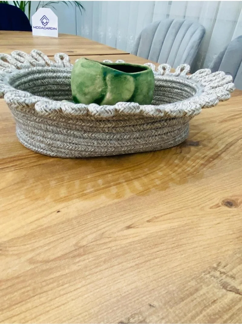 بدز ديري Bdz Leather Wicker, Jute, Ribbed Basket, Cupboard Interior, Organizer, Storage Basket, Bread Basket, 30 x 20 x 16