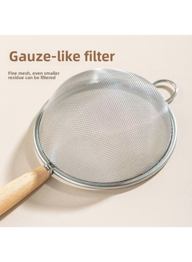 304 Stainless Steel Food Grade Colander Filter Net Spoon Short Handle Small Size Juice Baking Small Size Flour Sieve Style-Specifications:7cm Wooden Handle-Color:Brown  - Image 5