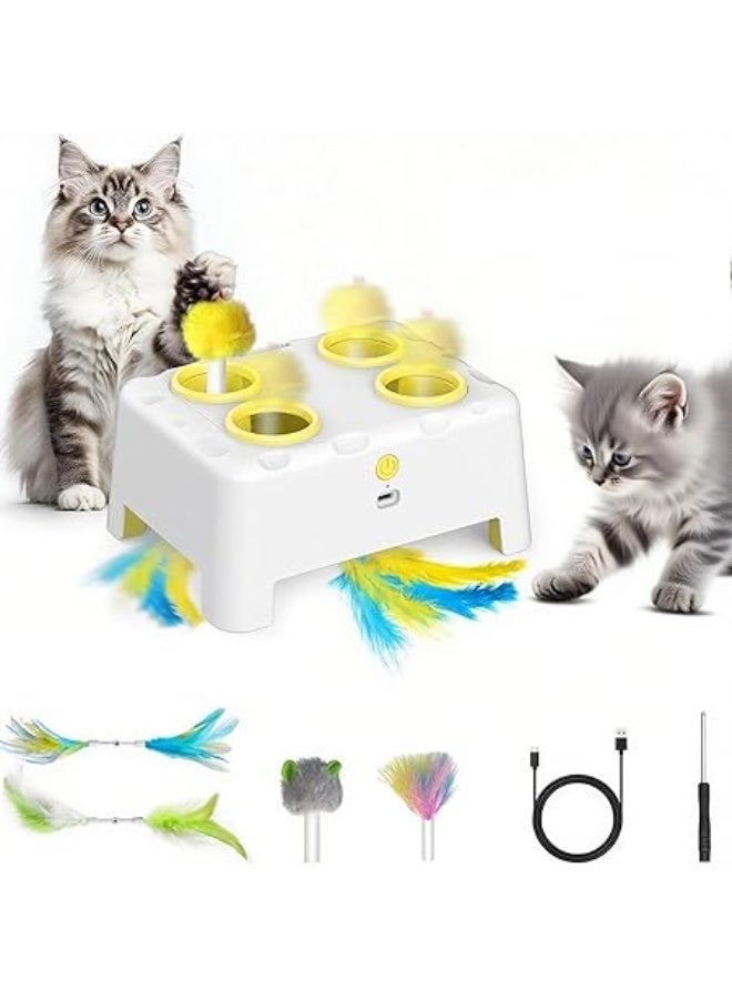 Interactive 2-in-1 Cat Toy for Indoor Cats – Automatic Moving Toy with Hidden Feather and Mouse Design, 4-Hole Whack-a-Mole Style Toy for Bored Kittens and Adult Cats, Fun Indoor Training Toy - Image 1