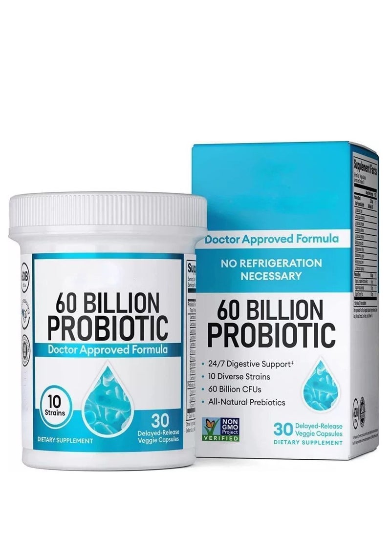Wins Town 60 Billion CFU - Dr. Approved Natural Shelf Stable Probiotic Supplement for Men and Adults (30 Capsules)  - Image 1