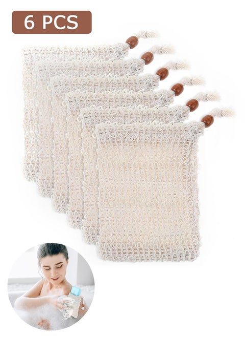 6 Pcs Sisal Fiber Soap Bag, Exfoliating Soap Pouch with Drawstring, for Exfoliating Shower Scrubber