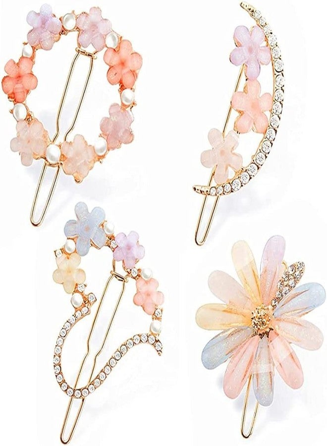 HAPPYMATES مشابك شعر كورية مزينة باللؤلؤ والزهور من هابي ميتس، إكسسوارات شعر أنيقة للأطفال، دبابيس شعر للنساء والفتيات، دبابيس شعر من الراتنج واللؤلؤ، عبوة من 4 قطع - Image 1