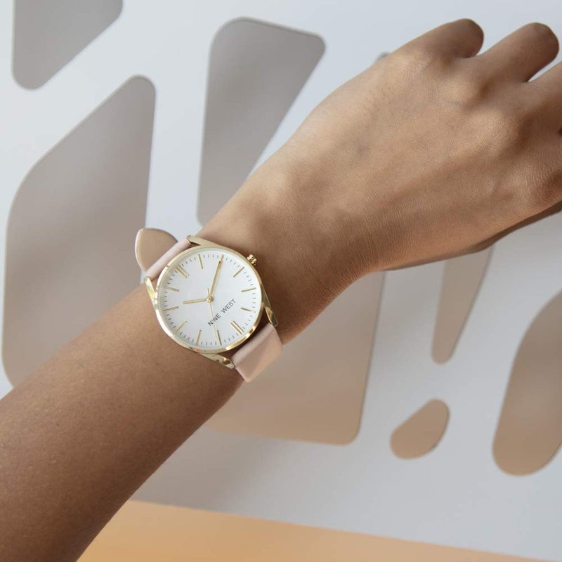 Nine West Women's NW/1994WTPK Gold-Tone and Pastel Pink Strap Watch - Image 3