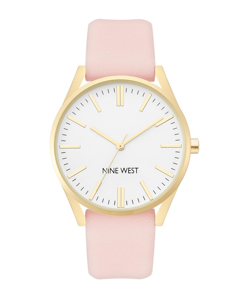 Nine West Women's NW/1994WTPK Gold-Tone and Pastel Pink Strap Watch - Image 1