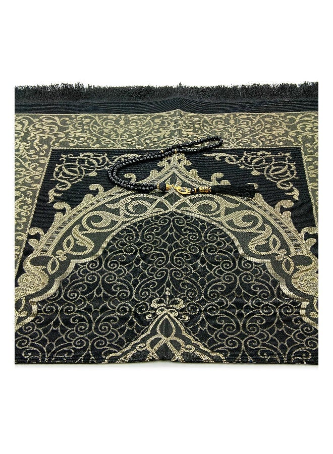 ihvan Online Muslim Prayer Rug and Beads with Portable Elegant Fabric Bag, Janamaz, Sajadah, Soft Islamic Prayers Rug, Islamic Gifts for Eid Ramadan, Travel Prayer Carpet Mat, Taffeta Fabric, Black - Image 5