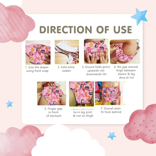 Mee Mee Reusable Baby Cloth Diaper, Double Leak Guard, High Absorption, Quick Dry, Stain-Proof Comfort & Protection, 3m+, Adjustable Waist & Height with snap Buttons, Absorbent Insert - Image 5
