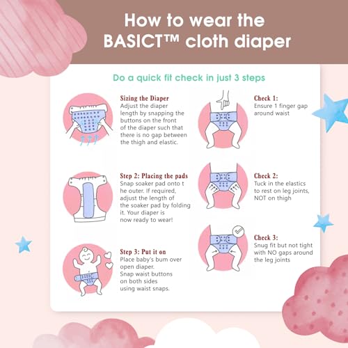 Mee Mee Reusable Baby Cloth Diaper, Double Leak Guard, High Absorption, Quick Dry, Stain-Proof Comfort & Protection, 3m+, Adjustable Waist & Height with snap Buttons, Absorbent Insert - Image 3