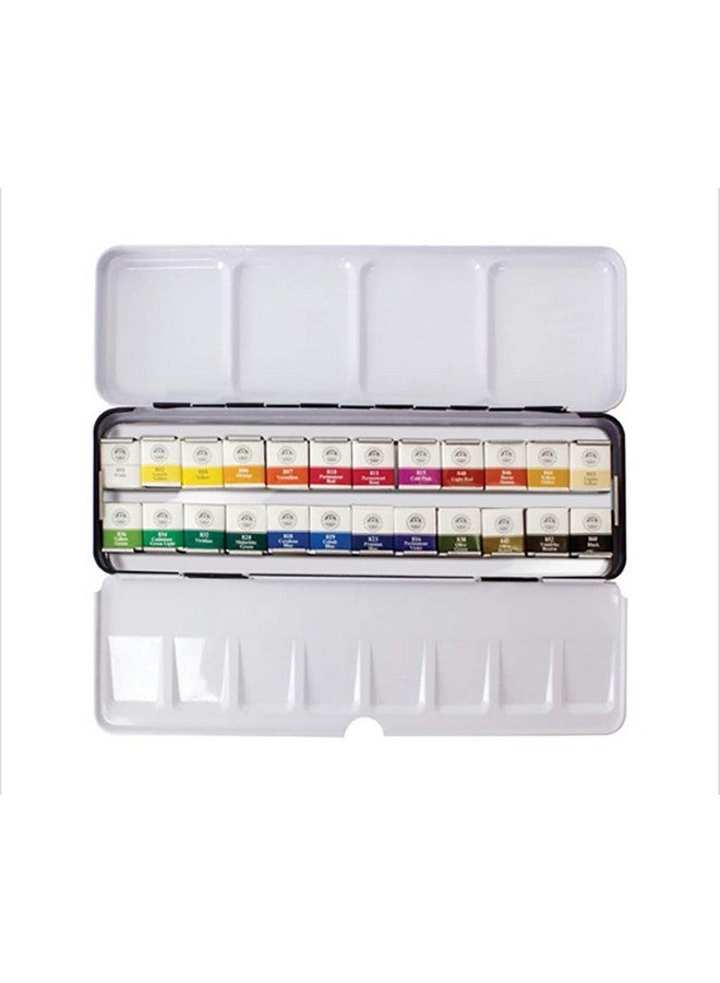 Mungyo Professional Half Pan Size Water Colors Set In Tin Case/Integral Mixing Palette In The Lid (24 Colors) - Multicolor - Image 1